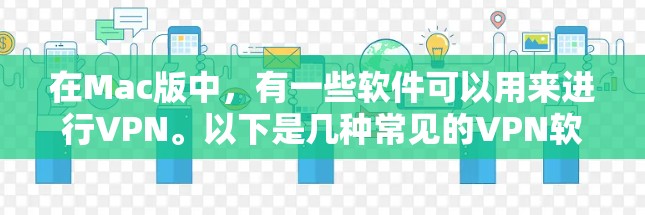 在Mac版中，有一些软件可以用来进行VPN。以下是几种常见的VPN软件推荐
